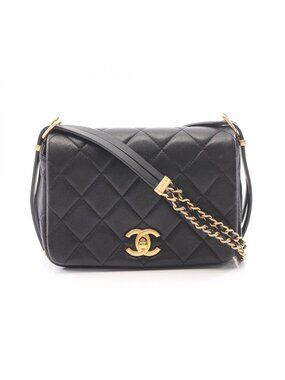 Chanel Shoulder Bag Quilted Black Lambskin Small Flap Chain